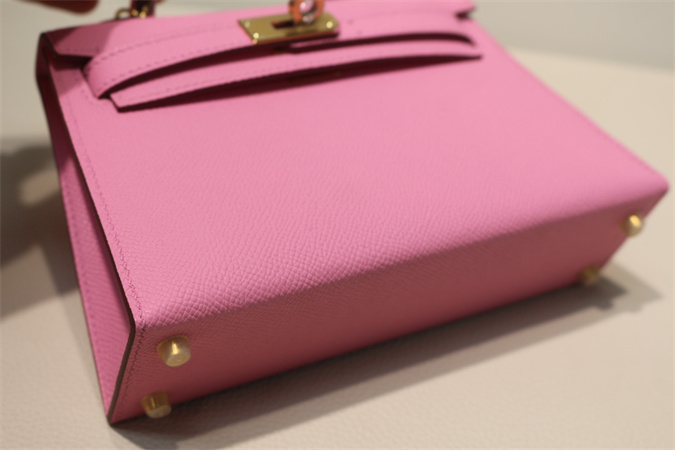 Kelly Mini II Bag Epsom Leather Gold/Silver Hardware In Pink Color HS