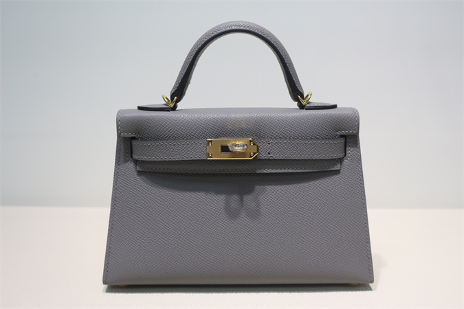 Kelly Mini II Bag Epsom Leather Gold/Silver Hardware In Gris Meyer Color HS