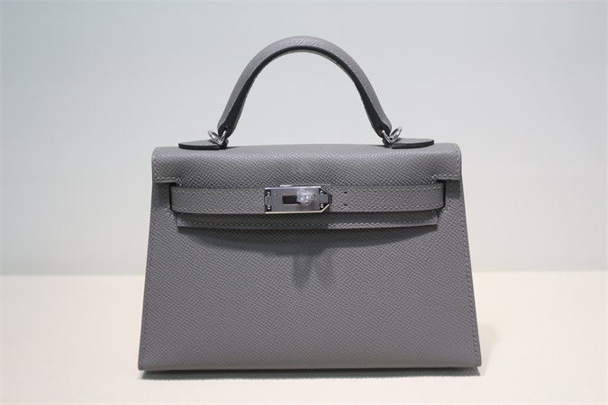 Kelly Mini II Bag Epsom Leather Gold/Silver Hardware In Gris Meyer Color HS