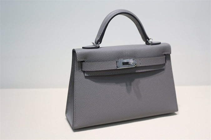 Kelly Mini II Bag Epsom Leather Gold/Silver Hardware In Gris Meyer Color HS