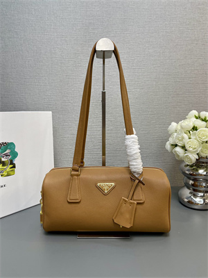 Prada Medium leather top-handle bag with padlock Brown 1BB127