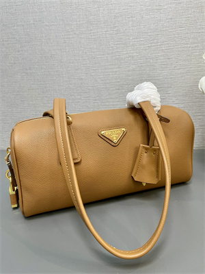 Prada Medium leather top-handle bag with padlock Brown 1BB127