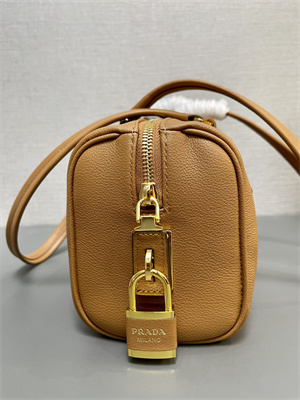 Prada Medium leather top-handle bag with padlock Brown 1BB127