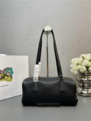 Prada Medium leather top-handle bag with padlock Black 1BB127