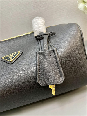 Prada Medium leather top-handle bag with padlock Black 1BB127