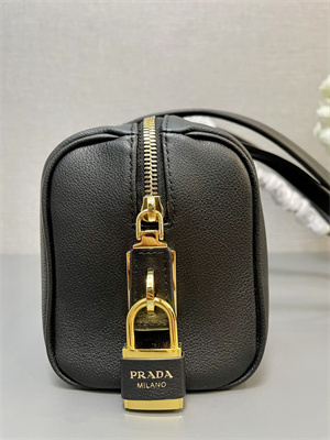 Prada Medium leather top-handle bag with padlock Black 1BB127