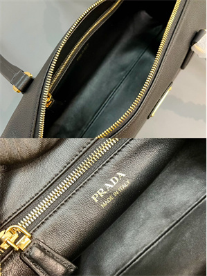 Prada Medium leather top-handle bag with padlock Black 1BB127