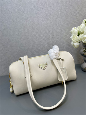 Prada Medium leather top-handle bag with padlock White 1BB127