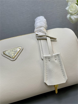 Prada Medium leather top-handle bag with padlock White 1BB127