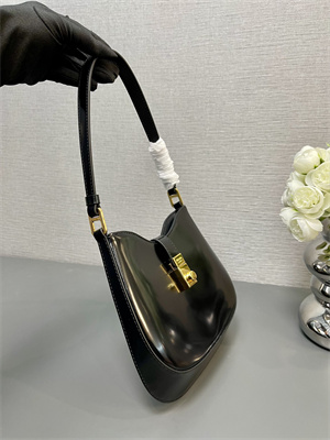 Prada Cleo Shoulder Bag Shinny Leather Black 1BC169