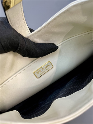 Prada Cleo Shoulder Bag Shinny Leather Ivory 1BC169