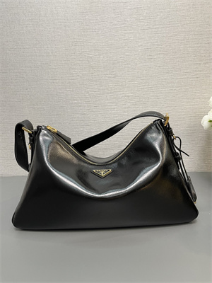 Prada Aimée large naplak patent leather shoulder bag Black Color 1BC228