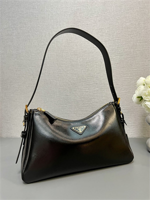 Prada Aimée Medium naplak patent leather shoulder bag Black Color 1BC229