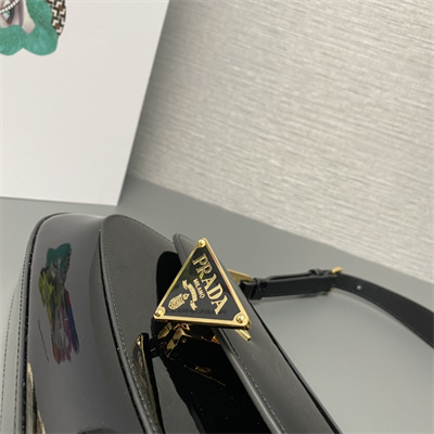 Prada Patent Leather Shoulder Bag Black 1BD345