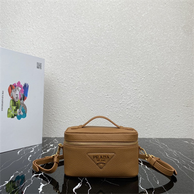 Prada Vanity Case Grained Leather Brown 1BH202