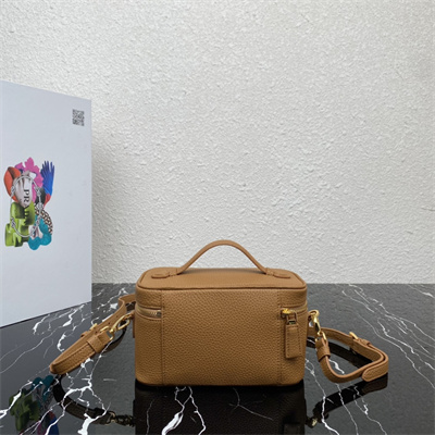 Prada Vanity Case Grained Leather Brown 1BH202