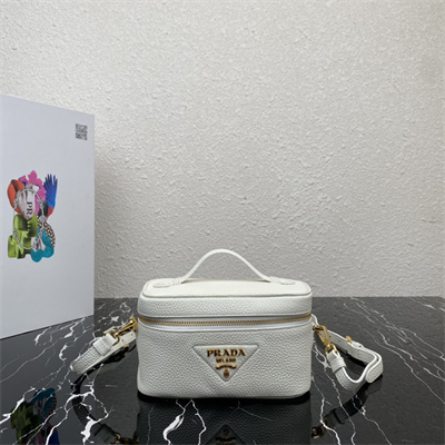 Prada Vanity Case Grained Leather White 1BH202