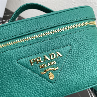 Prada Vanity Case Grained Leather Green 1BH202