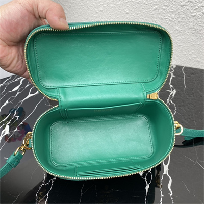 Prada Vanity Case Grained Leather Green 1BH202