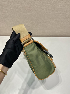 Prada Re-Nylon and leather shoulder bag Military/Caramel 2VD066