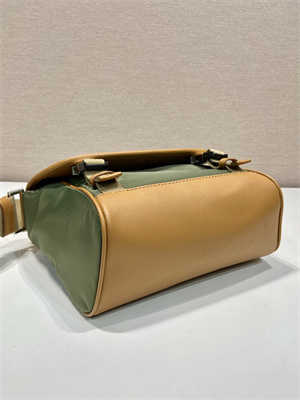 Prada Re-Nylon and leather shoulder bag Military/Caramel 2VD066