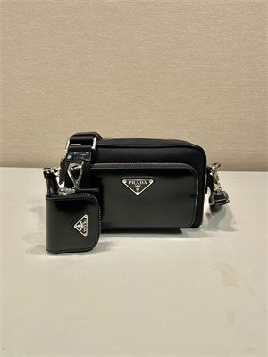 Prada Re-Nylon and Shinny leather shoulder bag Black 2VH172