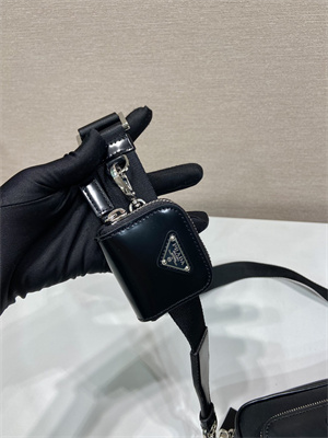 Prada Re-Nylon and Shinny leather shoulder bag Black 2VH172