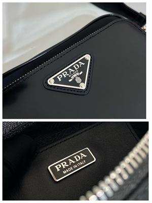 Prada Re-Nylon and Shinny leather shoulder bag Black 2VH172