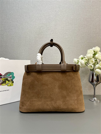 Prada Buckle medium Suede leather handbag with double belt Brown1BA417