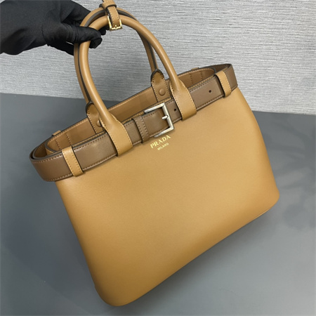Prada Buckle medium leather handbag with double belt Brown 1BA417