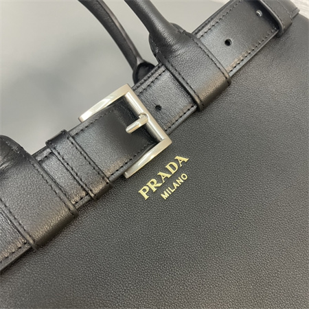 Prada Buckle medium leather handbag with double belt Black 1BA417