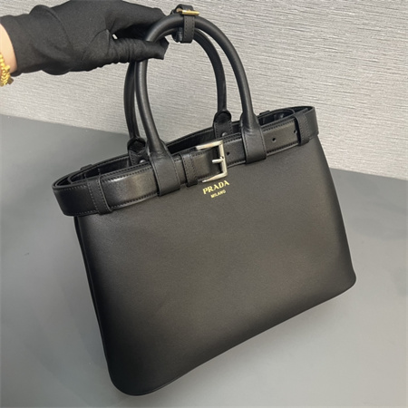Prada Buckle medium leather handbag with double belt Black 1BA417