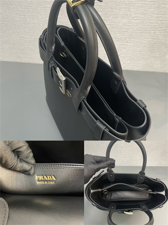 Prada Buckle medium leather handbag with double belt Black 1BA417