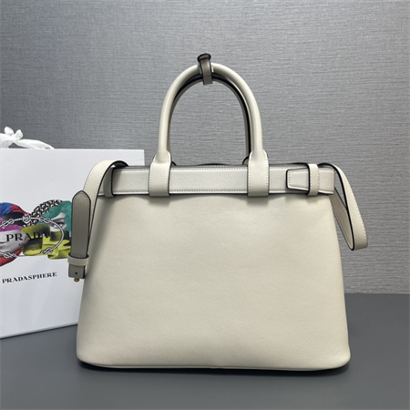 Prada Buckle medium leather handbag with double belt Cream 1BA417