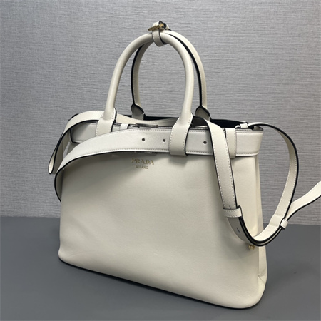 Prada Buckle medium leather handbag with double belt Cream 1BA417