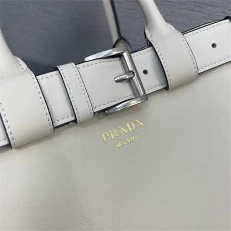 Prada Buckle medium leather handbag with double belt Cream 1BA417