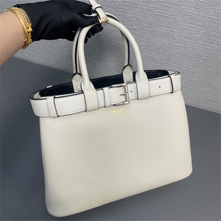 Prada Buckle medium leather handbag with double belt Cream 1BA417