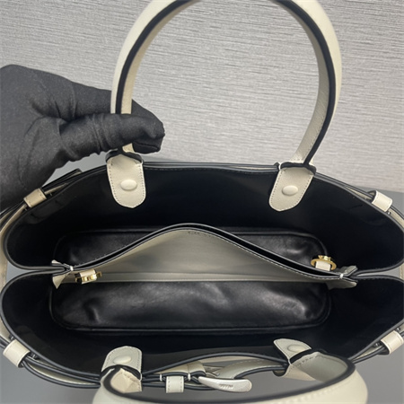 Prada Buckle medium leather handbag with double belt Cream 1BA417