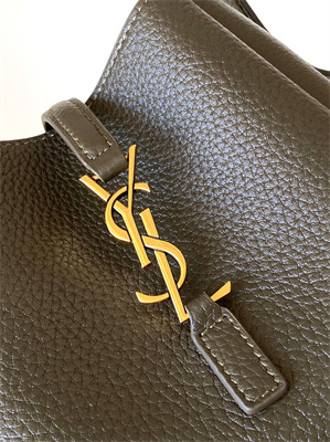 Y.S.L LE 5 A 7 Mini HOBO BAG In Kaki Green Grained Calfskin Leather