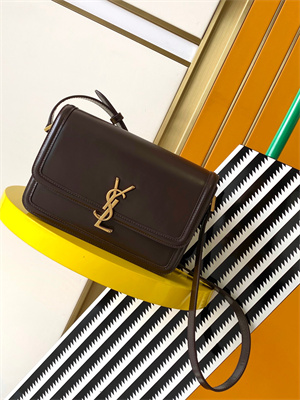 Y.S.L SOLFERINO MEDIUM SATCHEL IN BOX SAINT LAUREN Gold Tone Metal Coffee Color