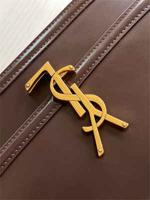 Y.S.L SOLFERINO MEDIUM SATCHEL IN BOX SAINT LAUREN Gold Tone Metal Coffee Color