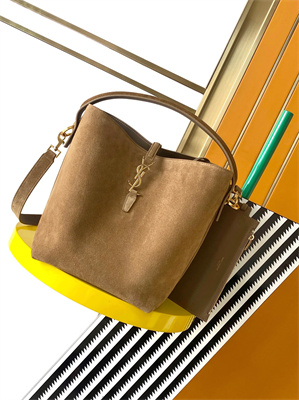 Y.S.L LE 37 In Brown Suede Leather Bucket Bag