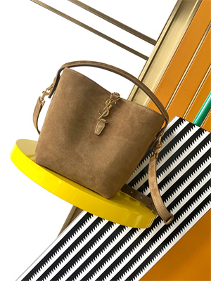 Y.S.L LE 37 SMALL In Brown Suede Leather Bucket Bag