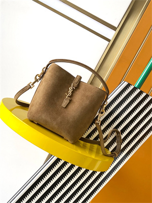 Y.S.L LE 37 Mini In Brown Suede Leather Bucket Bag