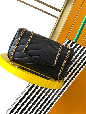 Y.S.L LOULOU Medium in MATELASSÉ lambskin Gold Tone Metal Black Color