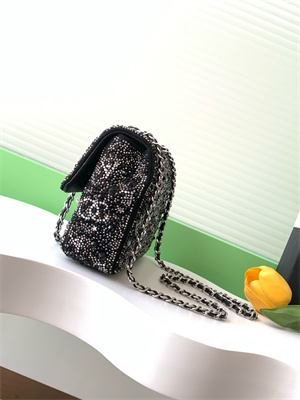 Cha.nel Evening Bag Crystal & Silver-Tone Metal  Black AS4298