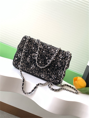 Cha.nel Evening Bag Crystal & Silver-Tone Metal  Black AS4298