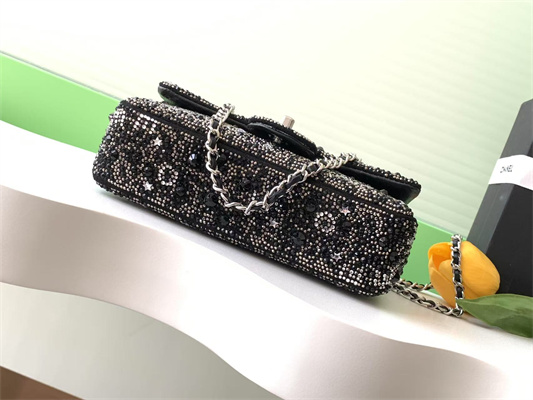 Cha.nel Evening Bag Crystal & Silver-Tone Metal  Black AS4298