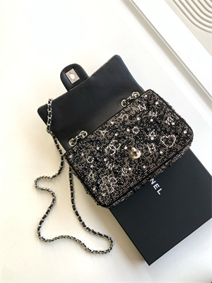 Cha.nel Evening Bag Crystal & Silver-Tone Metal  Black AS4298