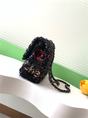 Cha.nel Flap Bag Sequins & Silver-Tone Metal  Black AS4561